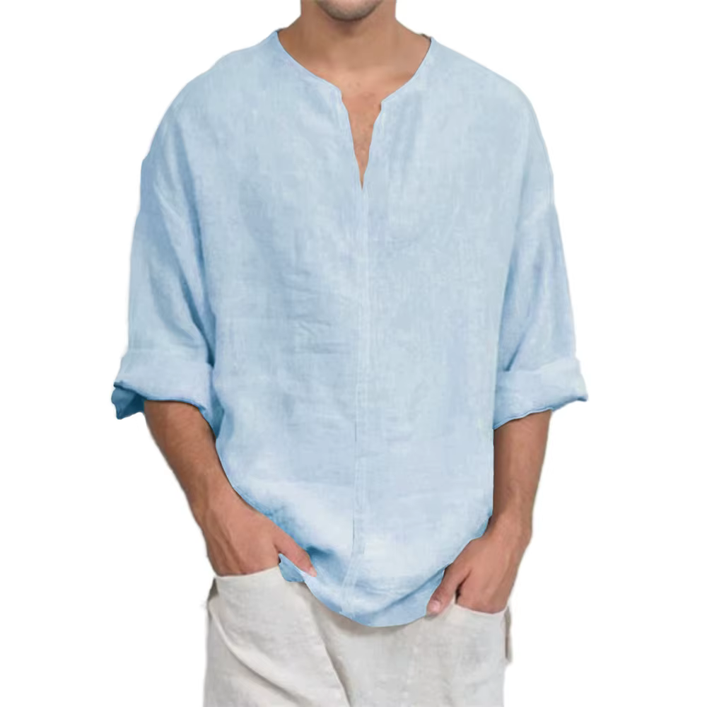 T-shirt à manches longues et col en v pour hommes