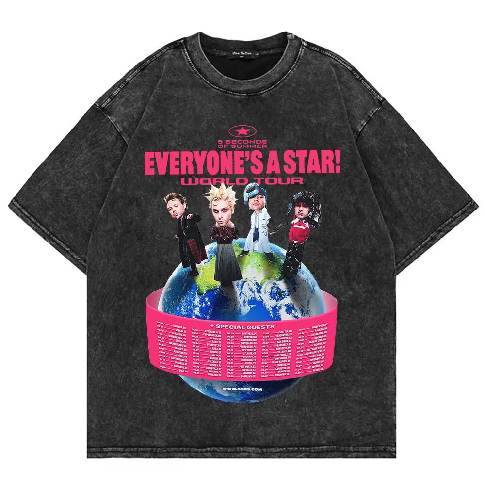 T-shirt oversize délavé 5 Seconds of Summer Everyone's A Star World Tour pour hommes et femmes