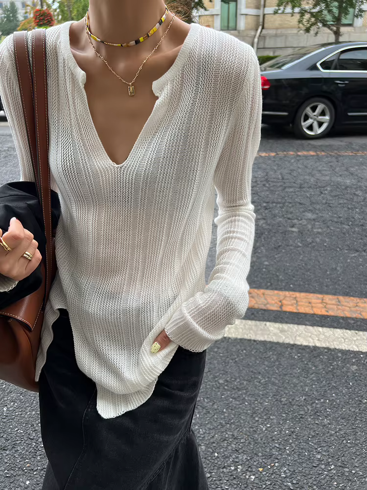 Pull à col en V pour femme