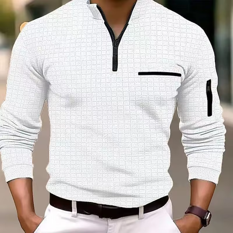 Printemps automne hommes Polo solide damier Plaid bras fermeture éclair mode respirant sport