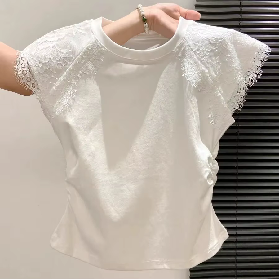 T-shirt en dentelle Patchwork pour femmes