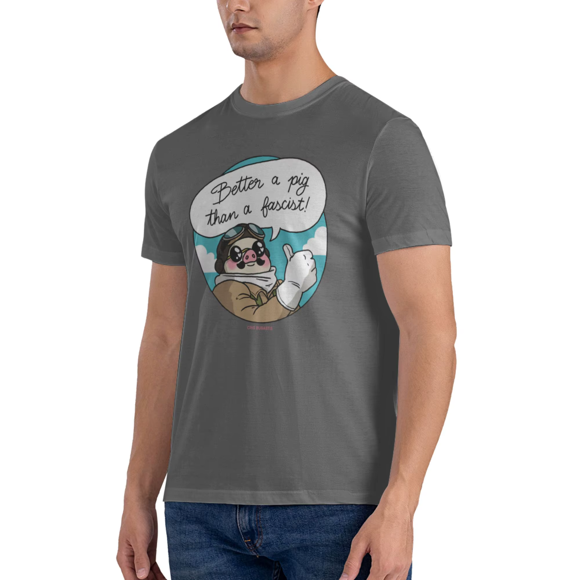 Drôle : mieux vaut un cochon qu'un fasciste ! T-shirt imprimé pour hommes