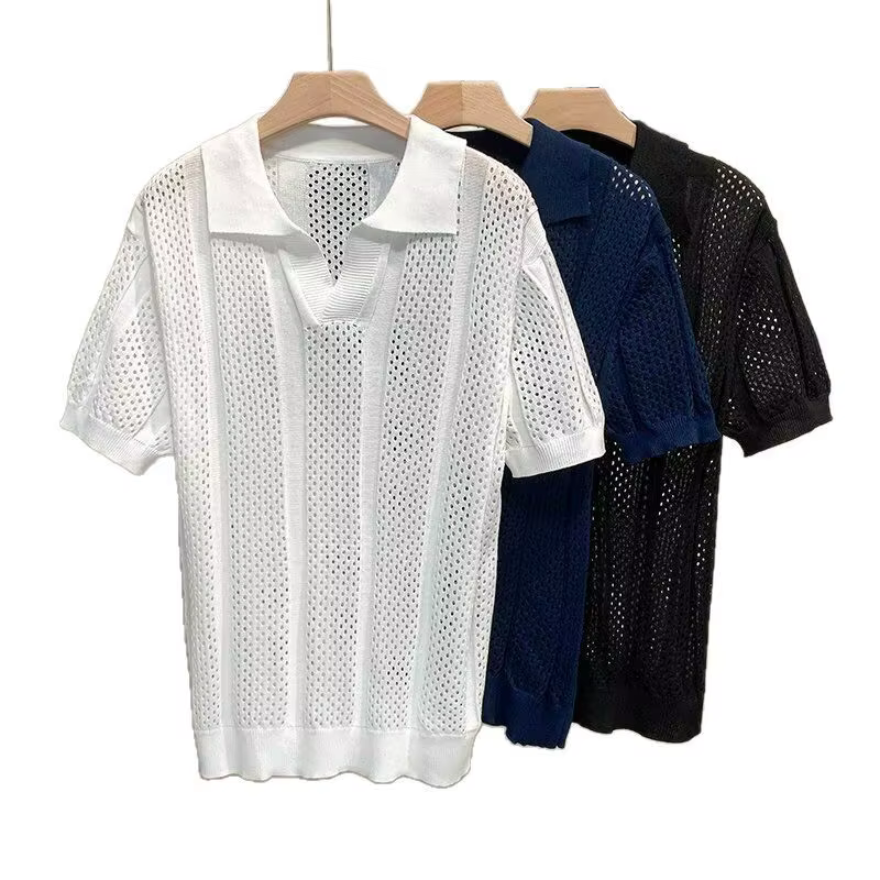 Polo en maille ajourée pour homme
