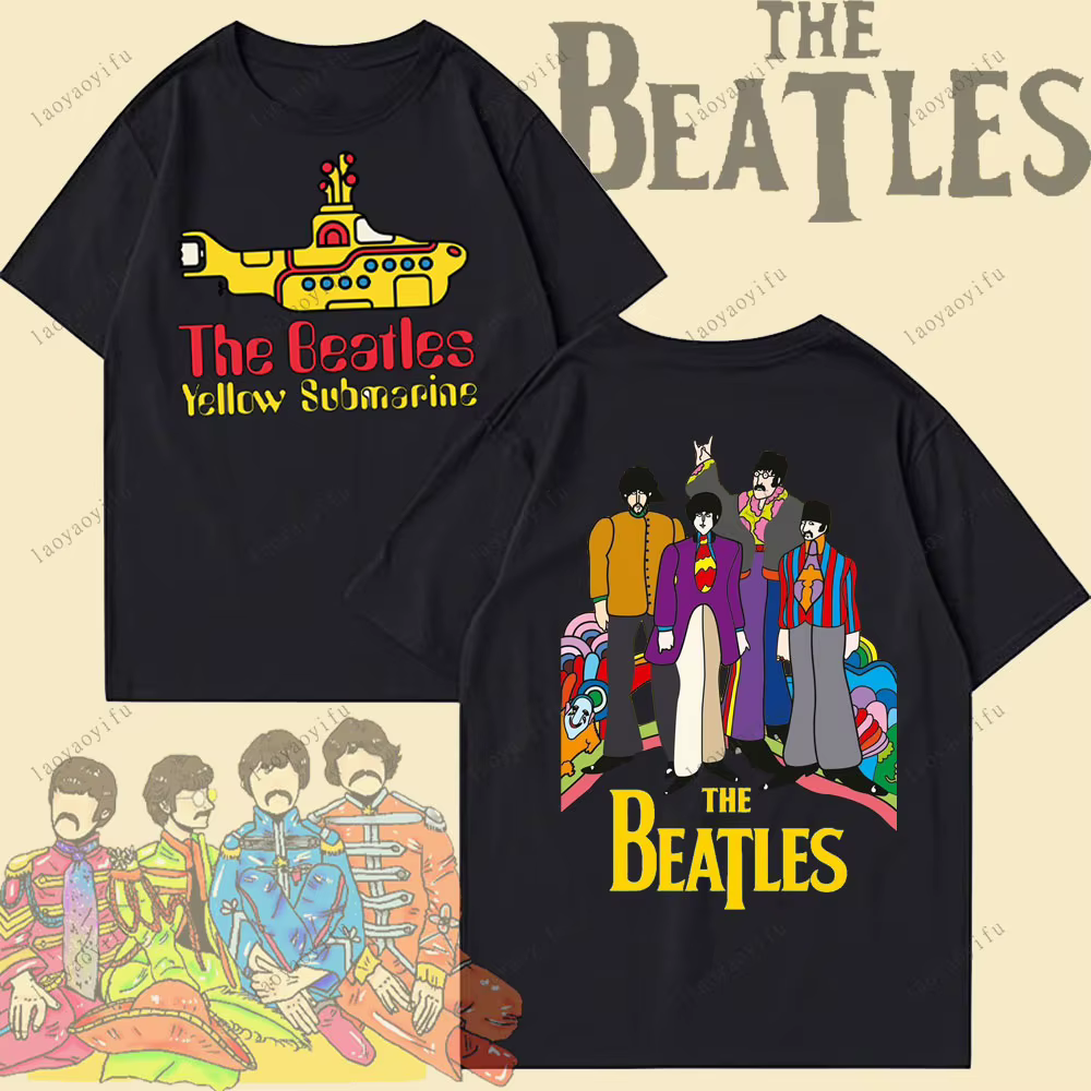 T-shirt The Beatles Black Rock Band