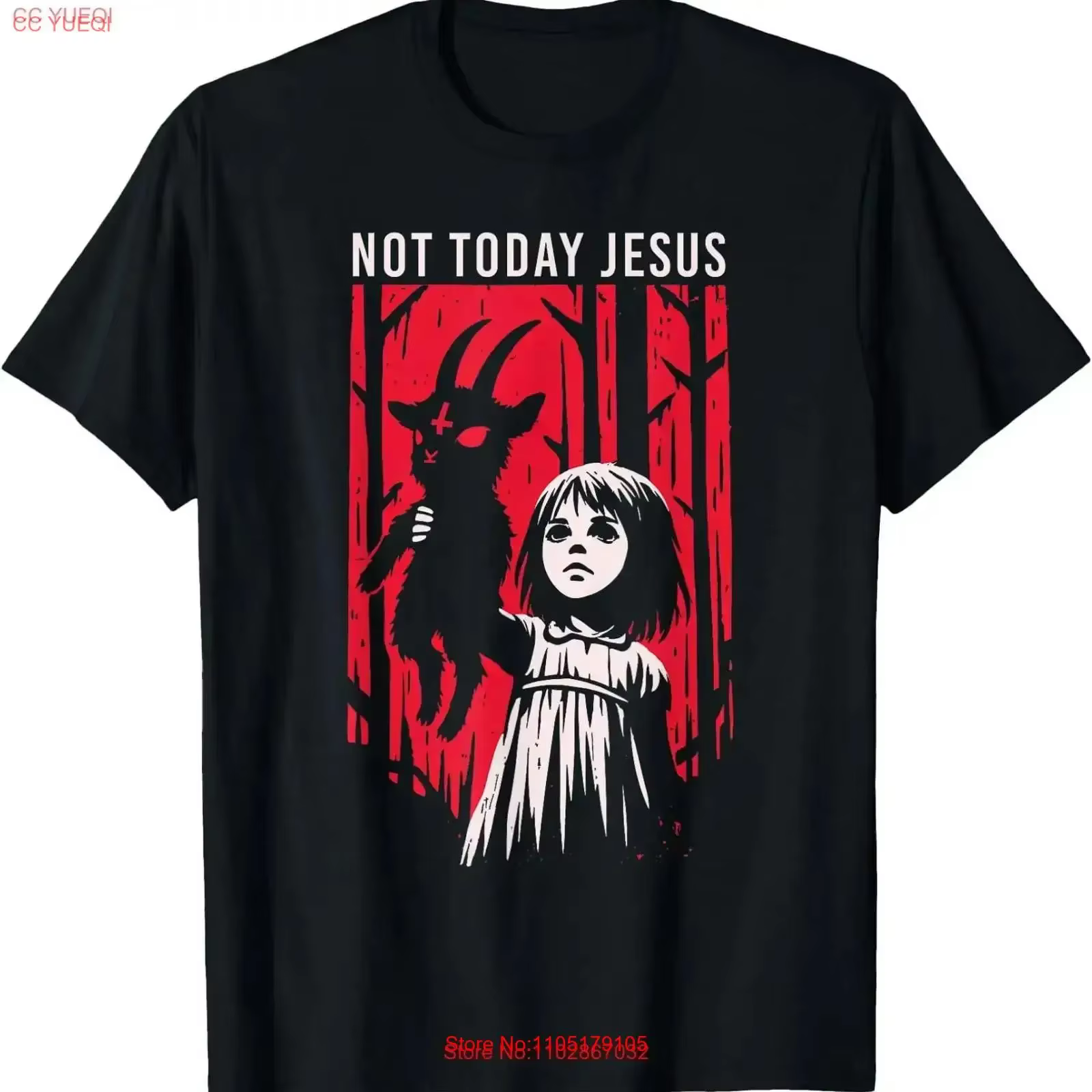 Pas aujourd'hui jésus satanique Goth noir chèvre démon 666 Alt gothique t-shirt vintage lavé étiré polyvalent graphique légèrement doux
