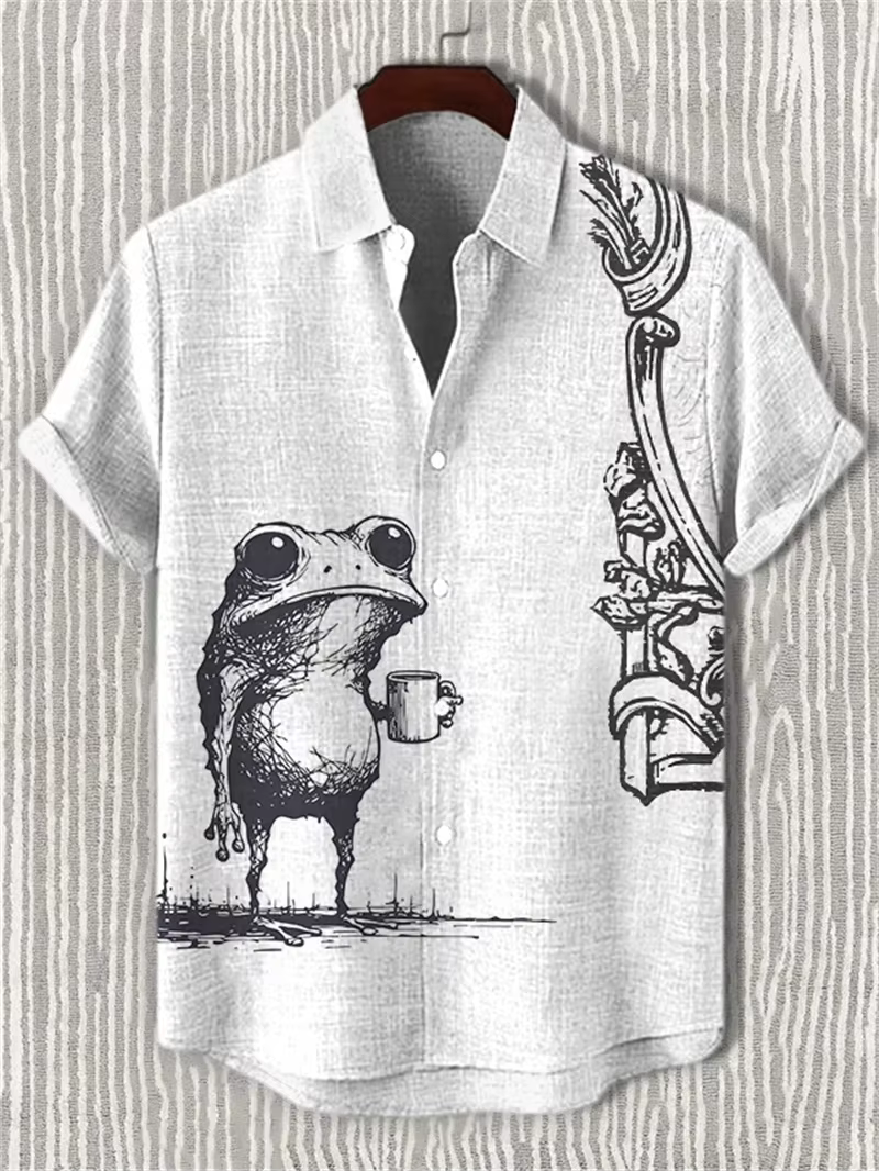 Chemise à manches courtes pour hommes vêtements en lin haut rétro illustration prune