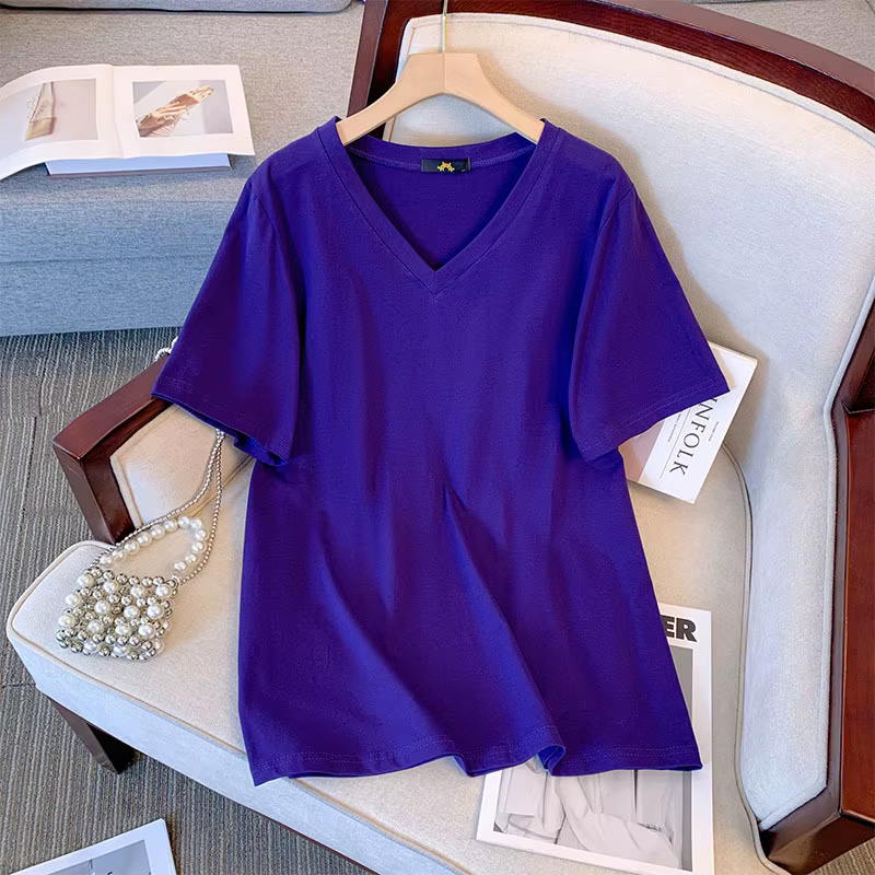 T-shirt ample à manches courtes et col en V pour femme