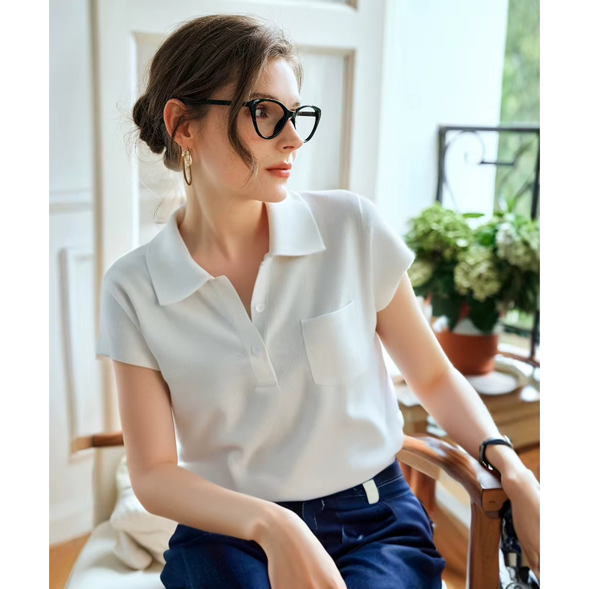 Pulls en maille blancs à col polo OLrain pour femmes