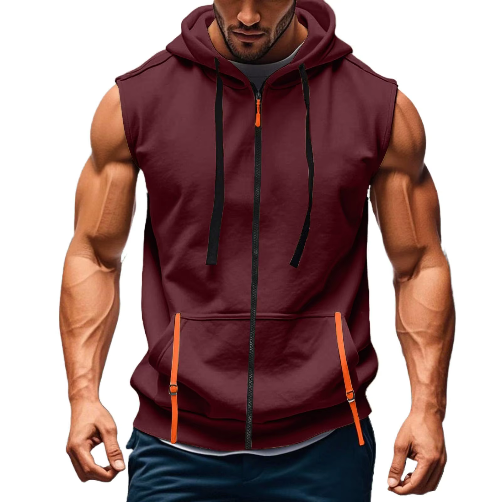 Nouveau Gilet à Capuche Zippé Sans Manches pour Homme 2026 – Débardeur Décontracté de Sport et de Gym avec Poches –