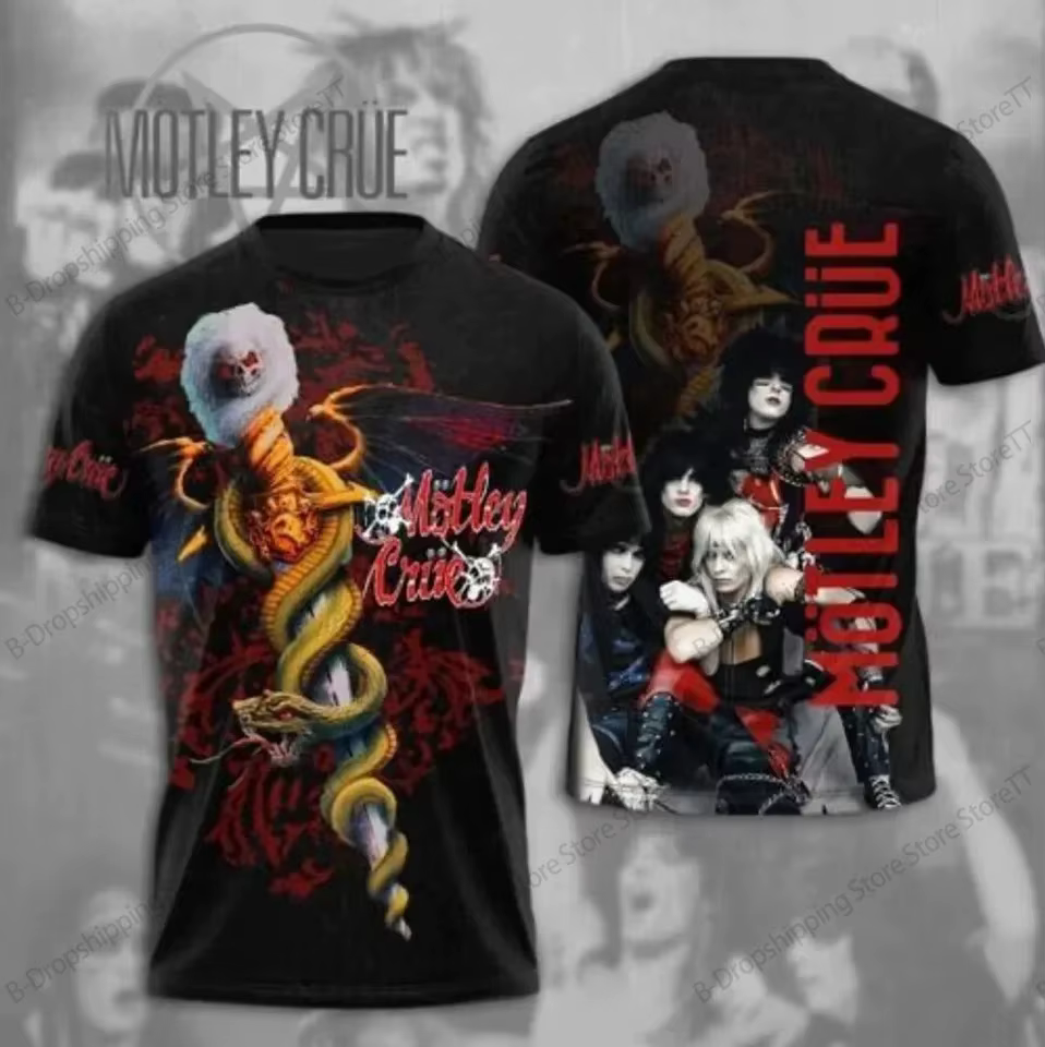 Metal Rock Band Motley Crue Tour impression 3d T-shirt hommes femmes mode Hip Hop décontracté à manches courtes hauts