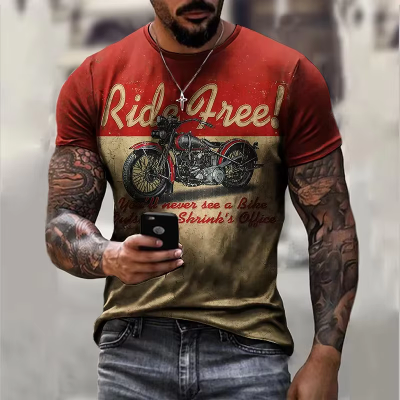 Vintage hommes t-shirt 3D rétro moto t-shirts