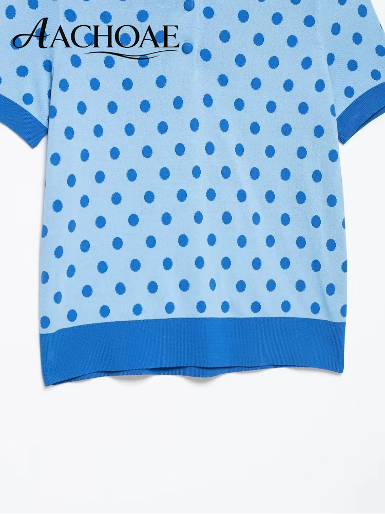 AACHOAE – polo en tricot à pois pour femmes