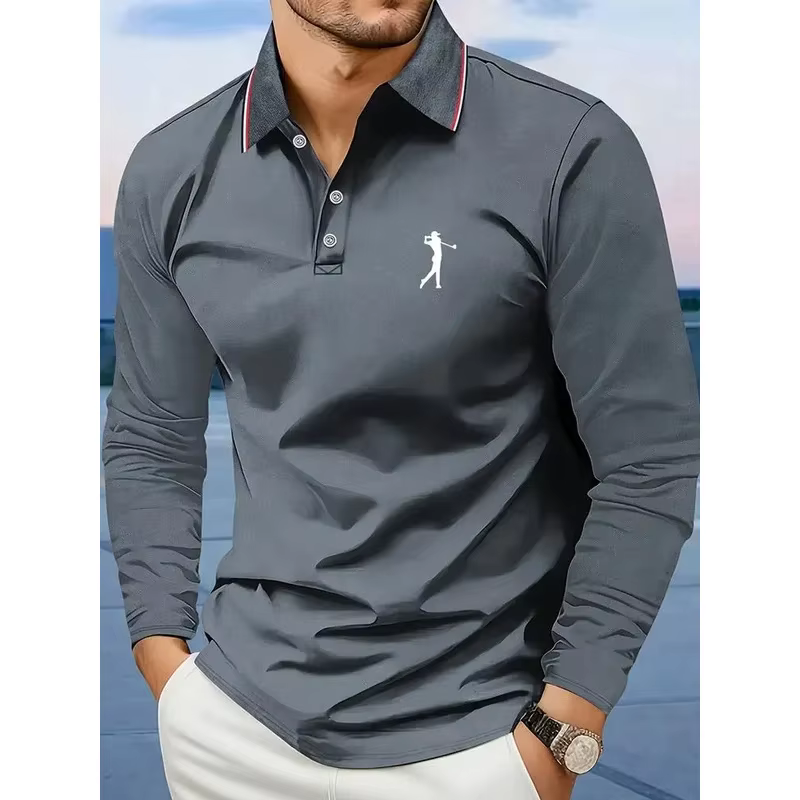 Polo décontracté à manches longues pour hommes
