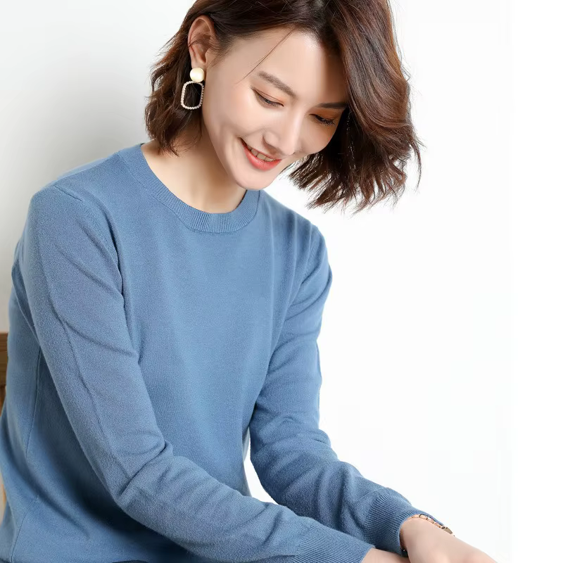 Pull tricoté à col rond pour femme, fin, à manches courtes ou longues, confortable, doux, style décontracté, chemise de base pour l'automne