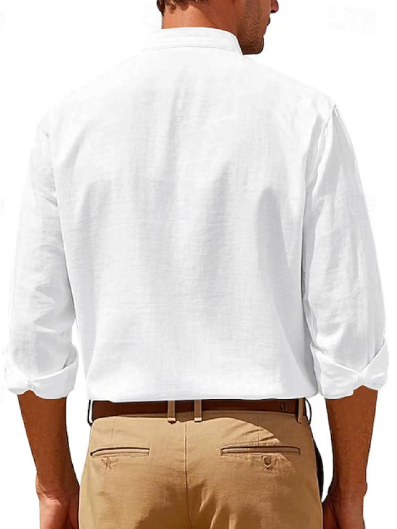 Chemise boutonnée en lin blanc minimaliste pour homme
