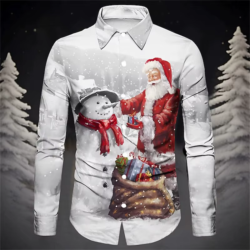 Chemise de noël imprimée père noël pour hommes