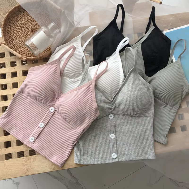 Femmes tricoté débardeur sangle gilet femme tricot haut court poitrine enveloppement pur sous-vêtements en coton Camisoles