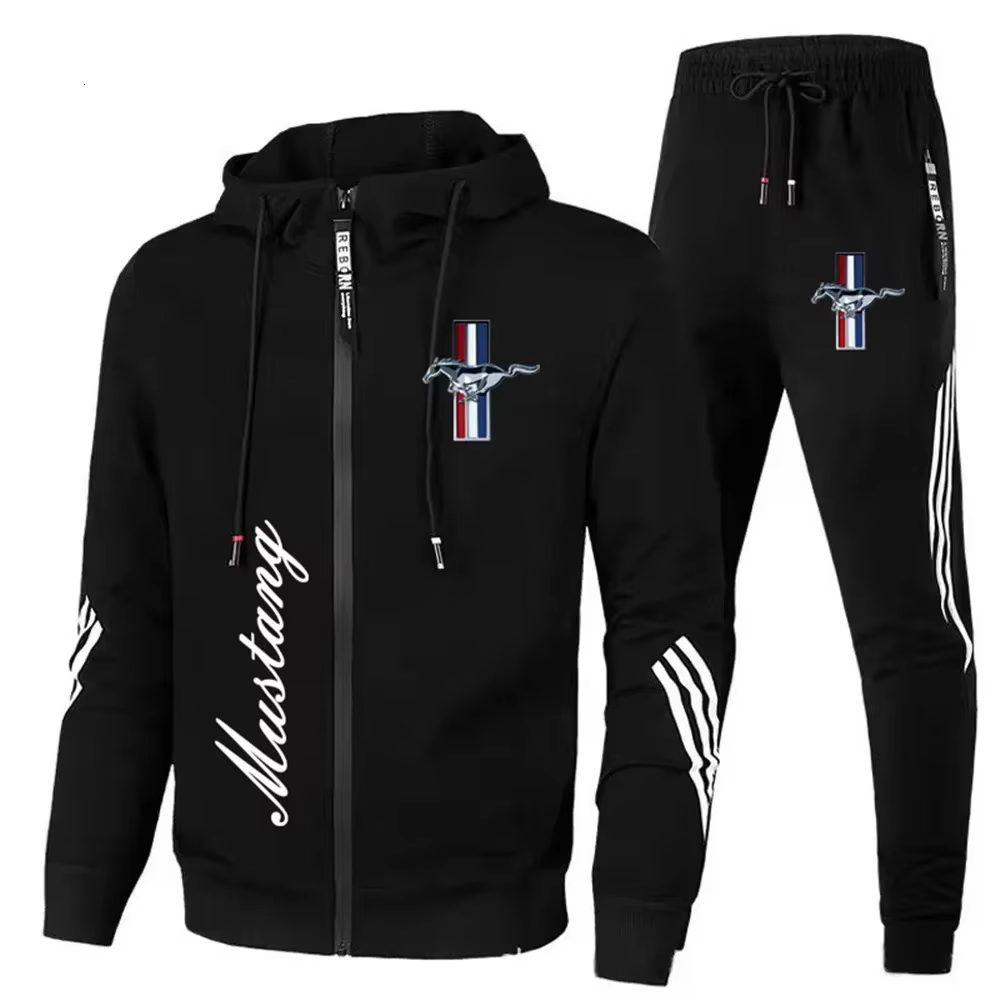 Logo Ford Mustang, pantalon blanc décontracté à capuche, veste à manches longues, veste de sport