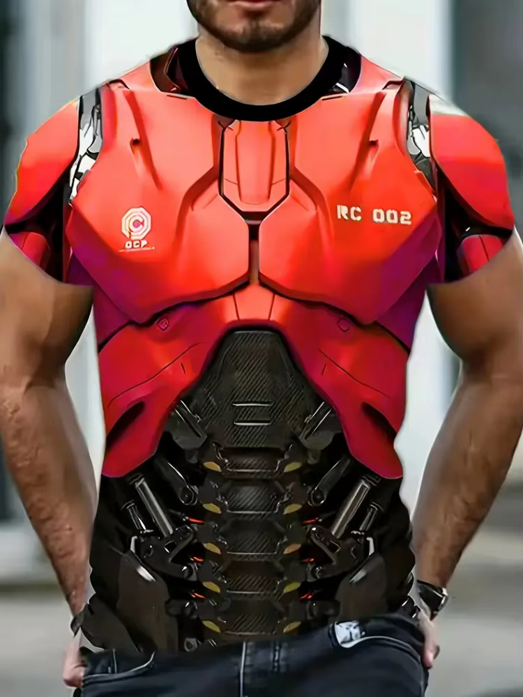 T-shirts drôles hommes Machine motif 3D impression à manches courtes été rue tendance polyvalent hauts grande taille