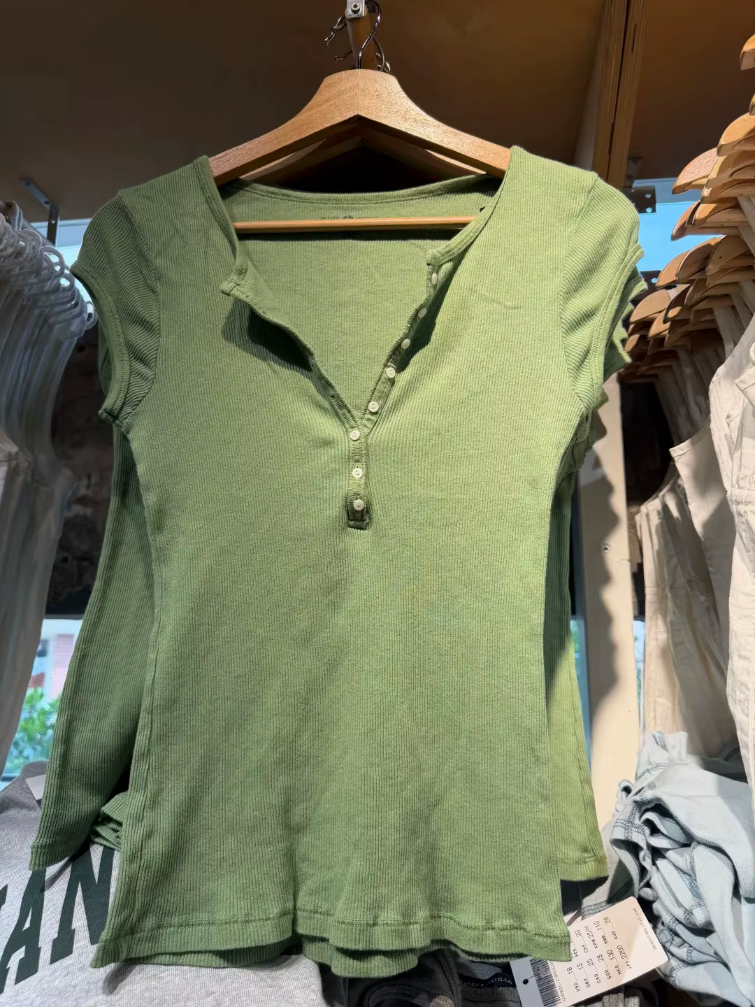 T-shirts côtelés slim en matcha pour femmes, style décontracté d'été, streetwear, boutons, col rond, manches courtes, style vintage preppy chic, t-shirt Y2K