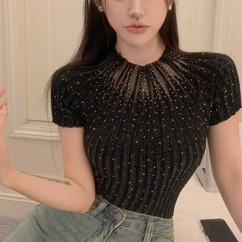 T-shirts à manches courtes pour femmes avec diamants