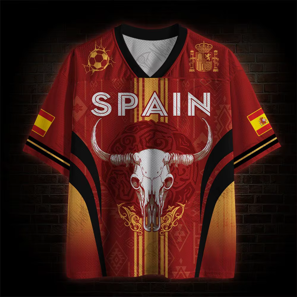 Nouveau T-shirt de football espagnol 2026 à col en V, style audacieux, respirant et à séchage rapide pour les sports de plein air