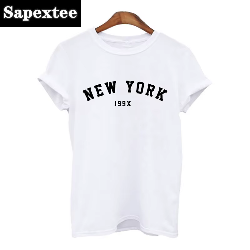 2024 T-Shirt femme New York lettre impression Hipster T femmes t-shirts été Simple blanc col rond Harajuku haut graphique T-Shirt