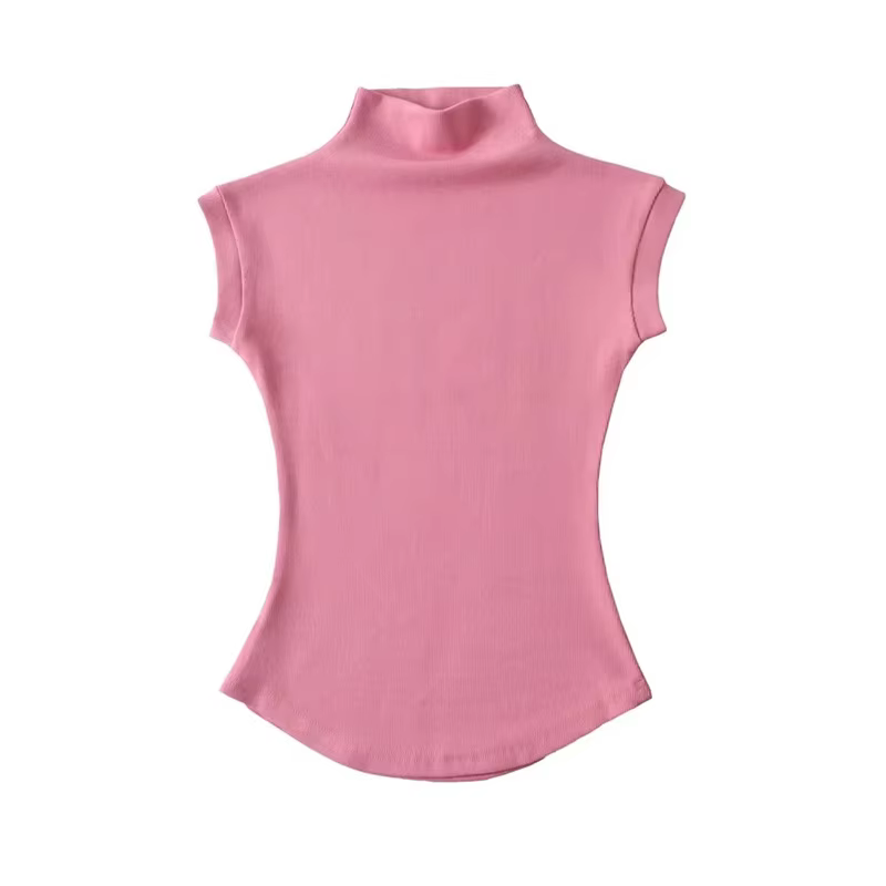 Femmes été Sexy col roulé sans manches T-Shirts hauts solide coupe ajustée pulls