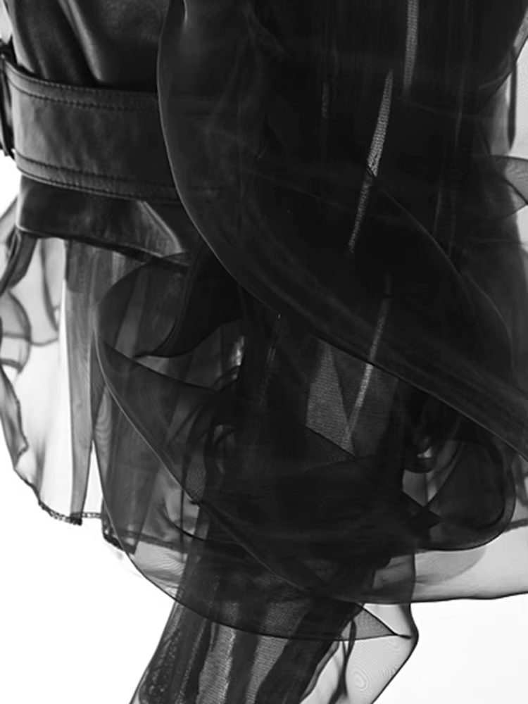 [EAM] coupe ample noir Pu cuir maille veste élégante nouveau revers à manches longues femmes manteau mode marée printemps automne 2026 17A8517