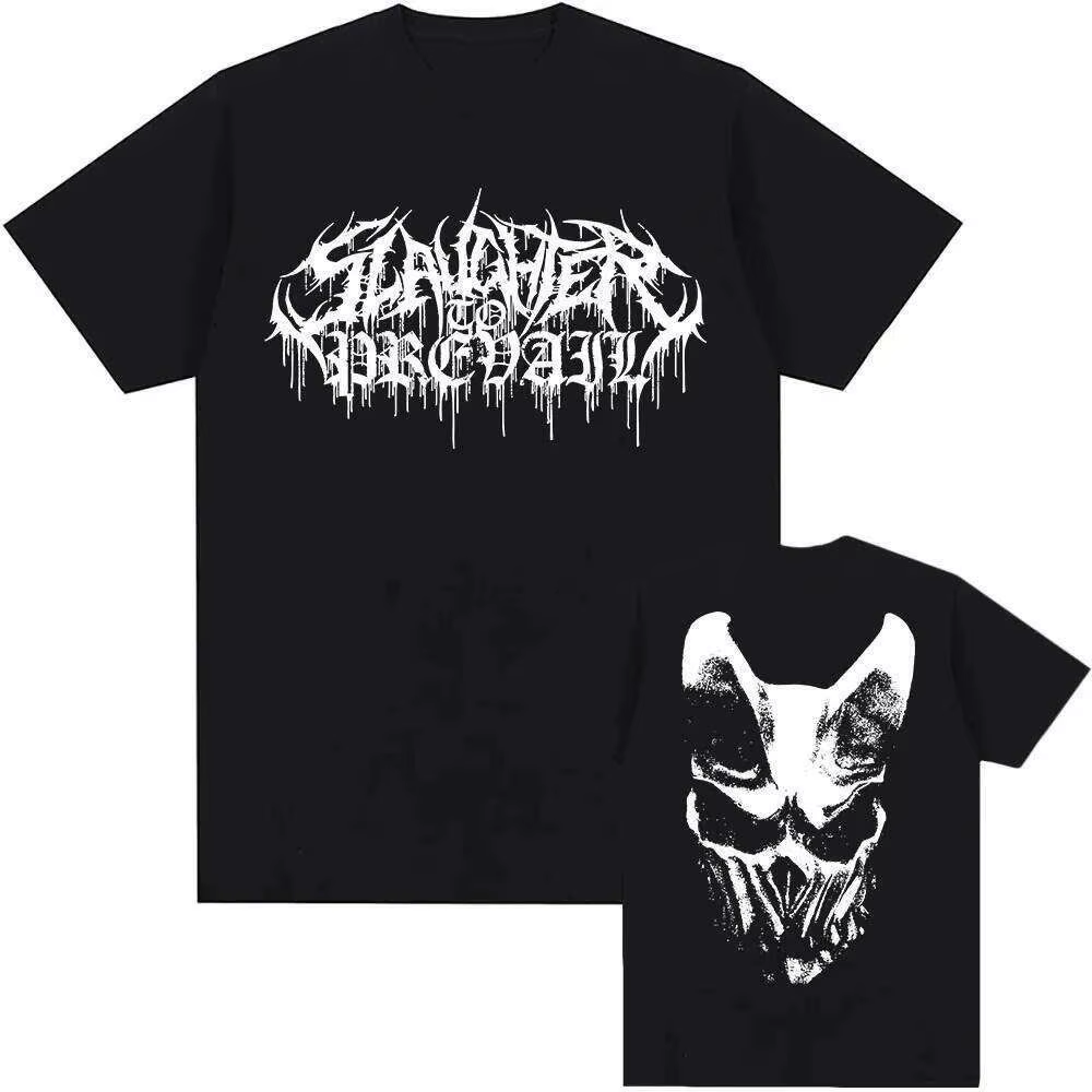 T-shirt graphique masque blanc Slaughter to Prevail Band Tee pour hommes et femmes