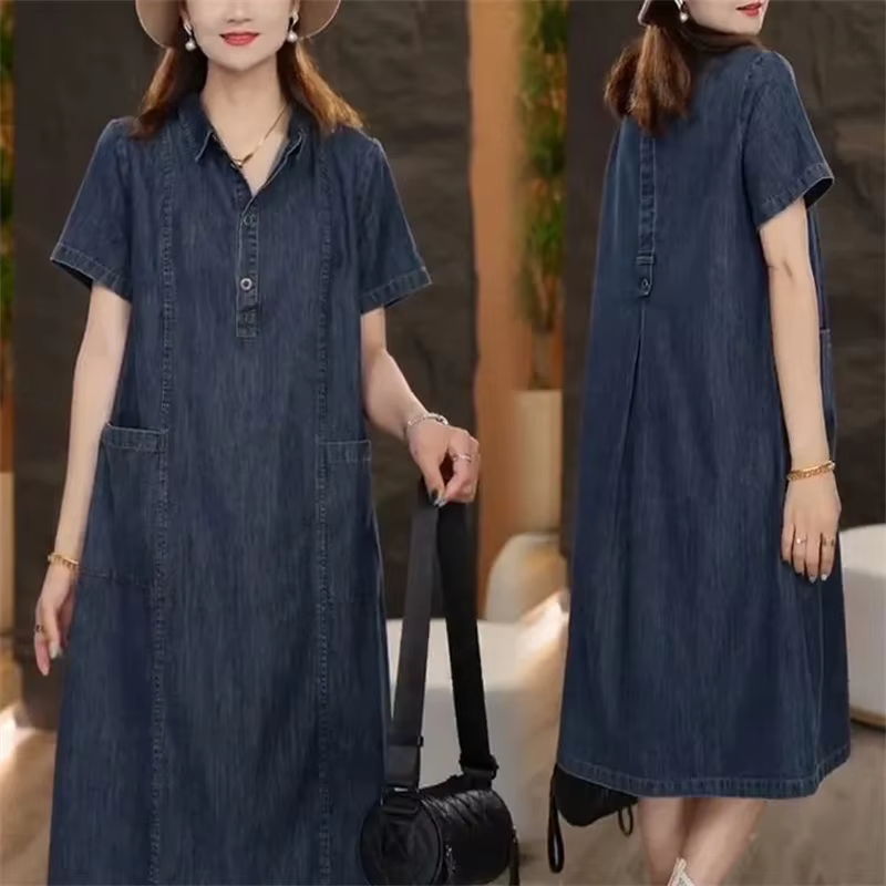 Robe en jean à manches courtes pour femme