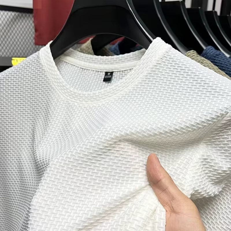 Maille glace soie T-shirt hommes à manches courtes col rond nouveau T-manches