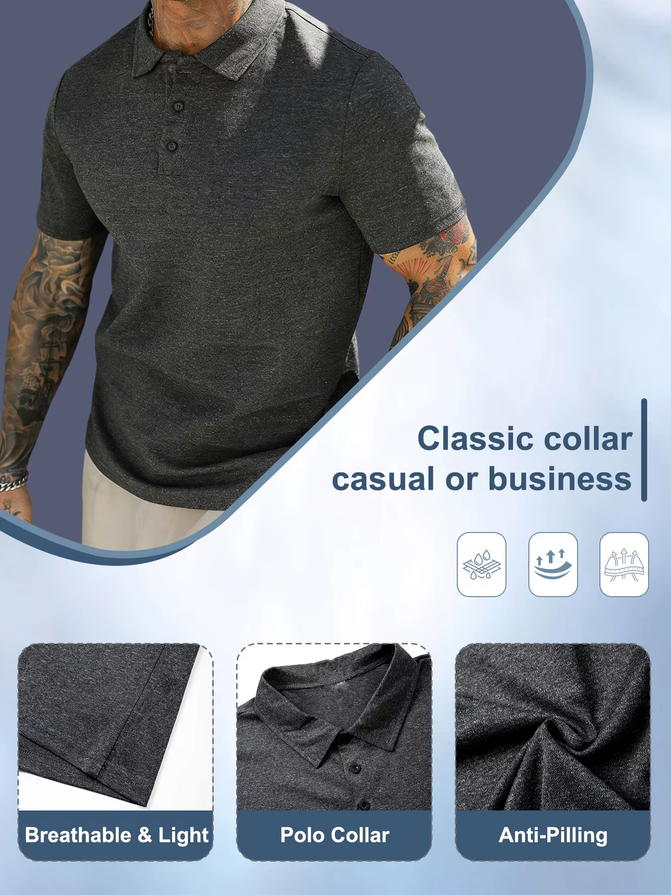 Polo classique pour homme en tissu chiné