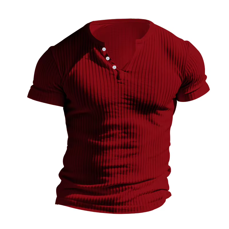 T-shirt Henley à Manches Courtes pour Homme, Coupe Cintrée, Col Rond, Couleur Unie, Décontracté, Été