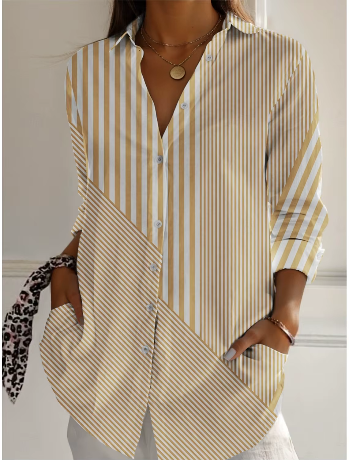 2025 chemises pour femmes rayé graphique Blouse revers cou