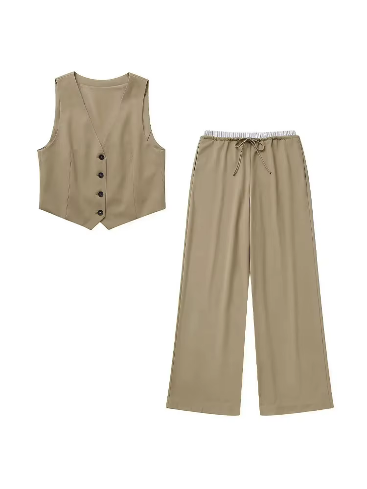 Ensemble pantalon élégant et décontracté marron pour femme
