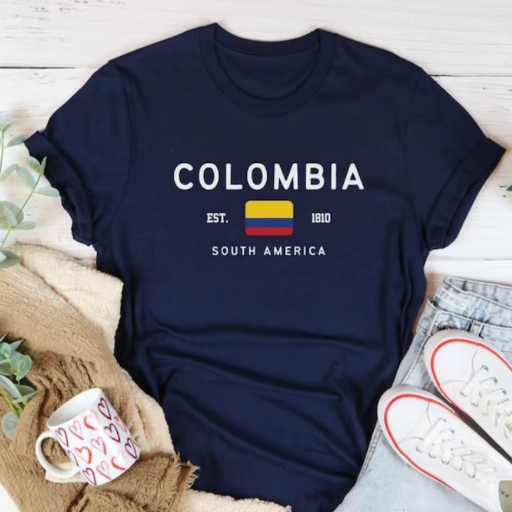T-shirt Colombie Drapeau Colombien Amérique du Sud Hauts Unisexe Femme Été Manches Courtes Vêtements Streetwear Décontracté