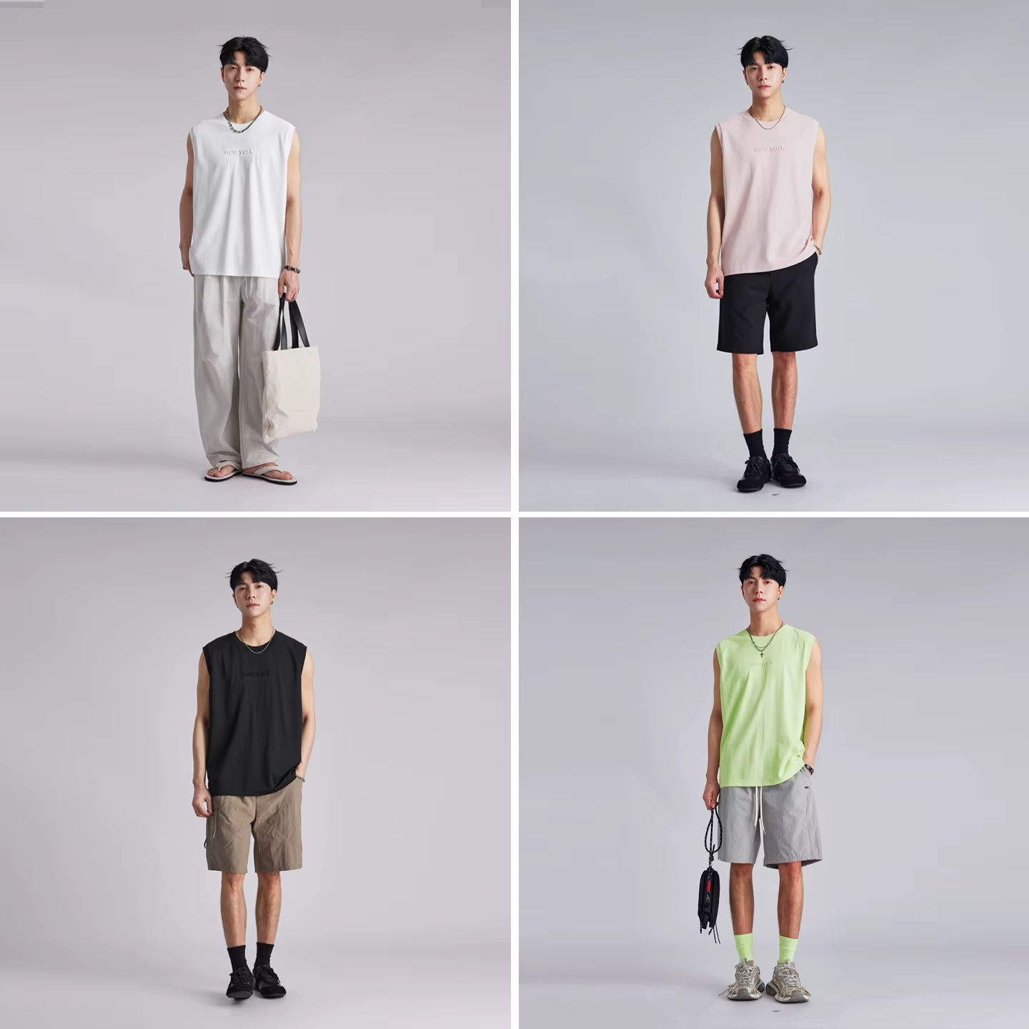 Débardeur Homme Tendance Style Américain Lettres Gaufrées Été 2026 Ample Respirant Doux pour la Peau Sport Décontracté Sans Manches