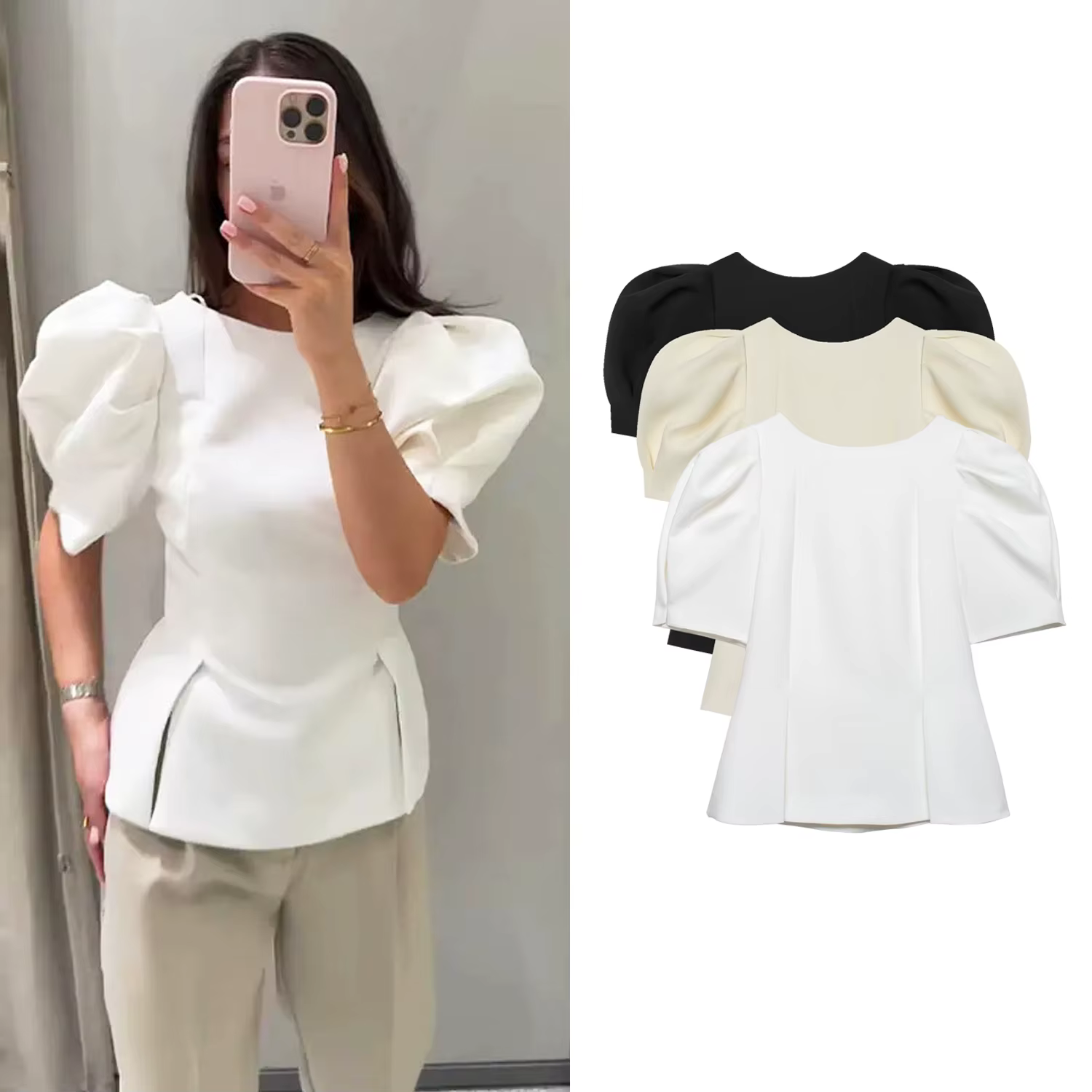 T-shirts d'été à manches courtes bouffantes pour femmes