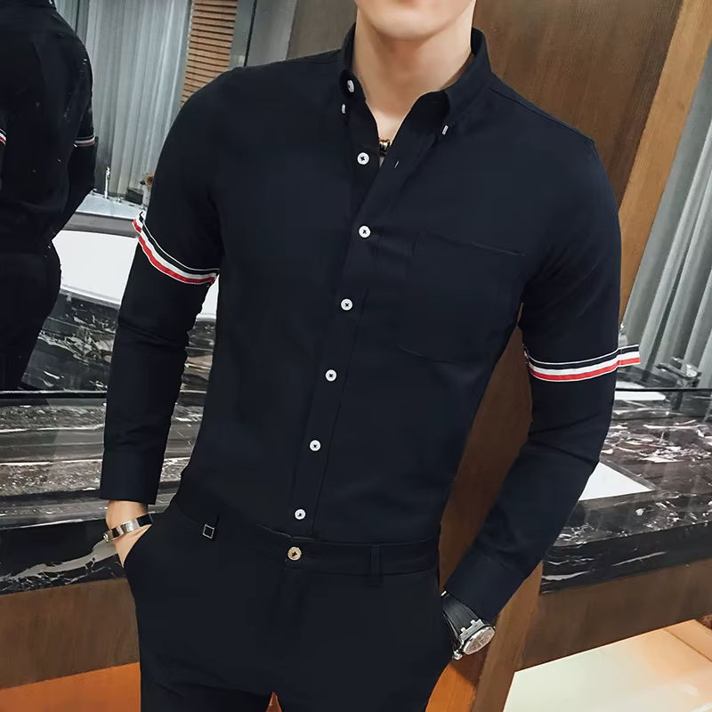Chemise homme - Chemise sans col en mélange de coton Oxford