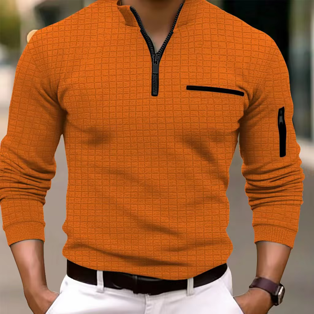 Printemps automne hommes Polo solide damier Plaid bras fermeture éclair mode respirant sport