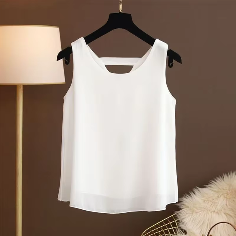 Star avec le même licou en mousseline de soie gilet femmes haut ample été nouveau vêtement à l'extérieur avec chemise à fond court sans manches MOYISU L-5XL