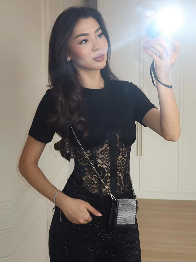 T-shirt Corset en dentelle pour femmes