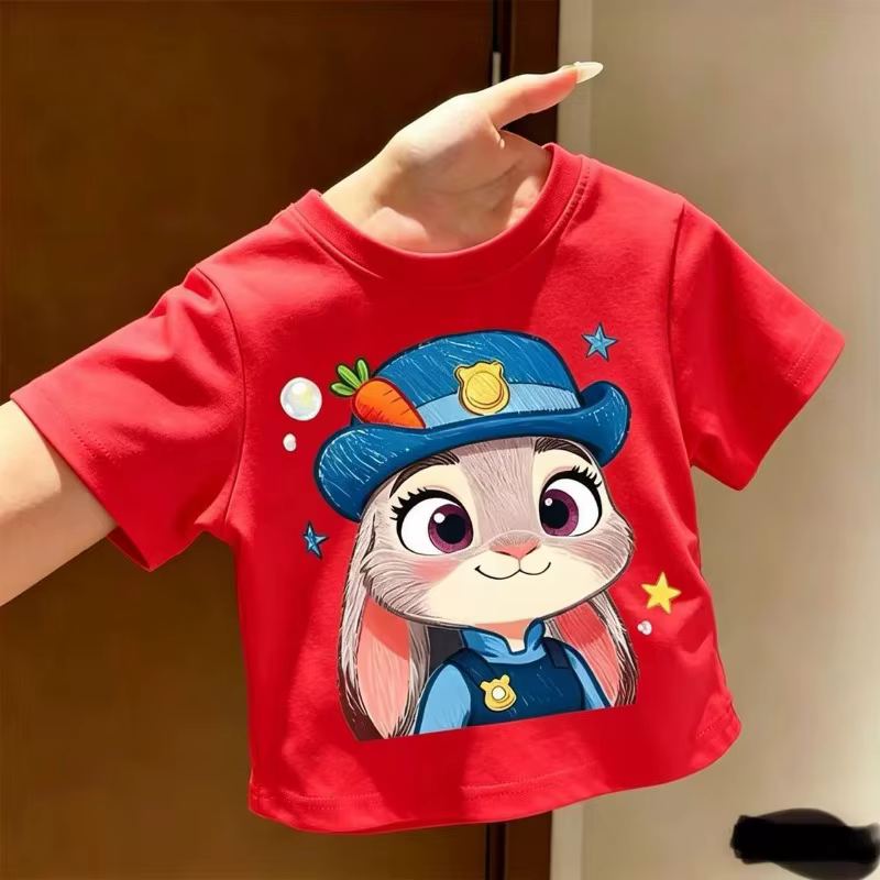Zootopia Judy Hopps T-shirt pour enfants avec imprimé lapin de dessin animé mignon à manches courtes pour filles