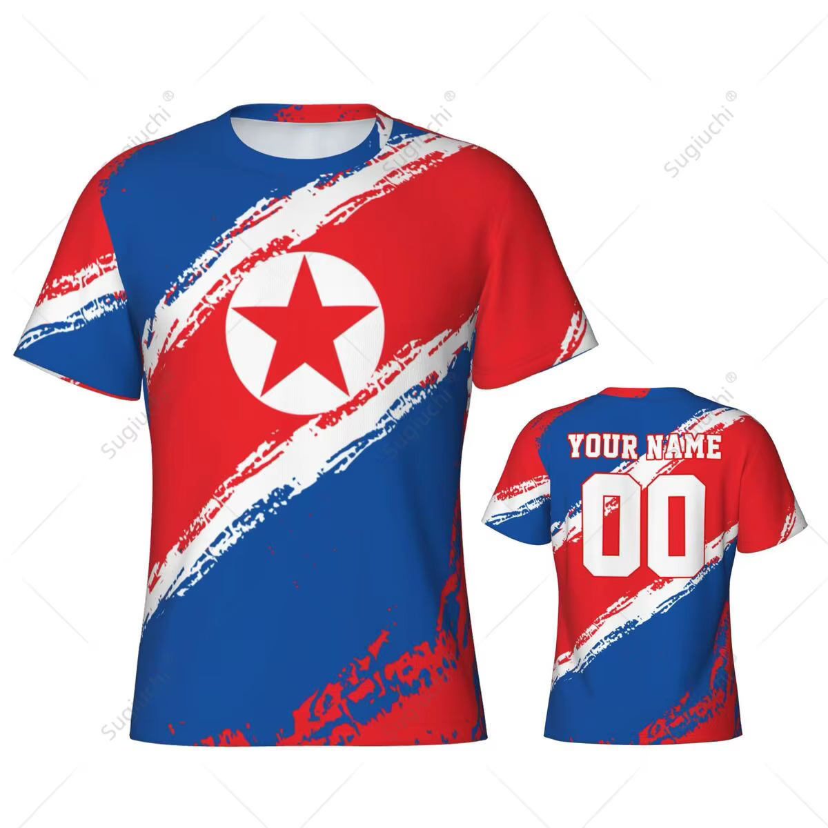 T-shirt de sport ajusté pour hommes et femmes, avec nom et numéro personnalisés, couleur du drapeau de la Corée du Nord, pour les fans de football