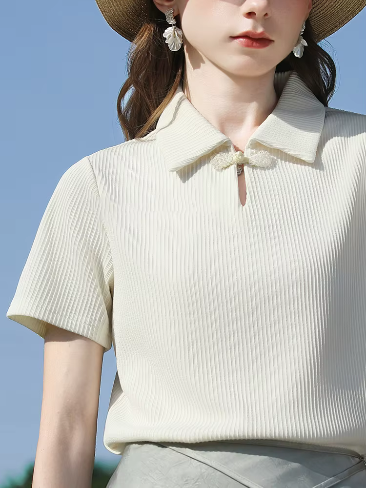 I BELIEVE YOU T-shirt polo côtelé beige pour femme