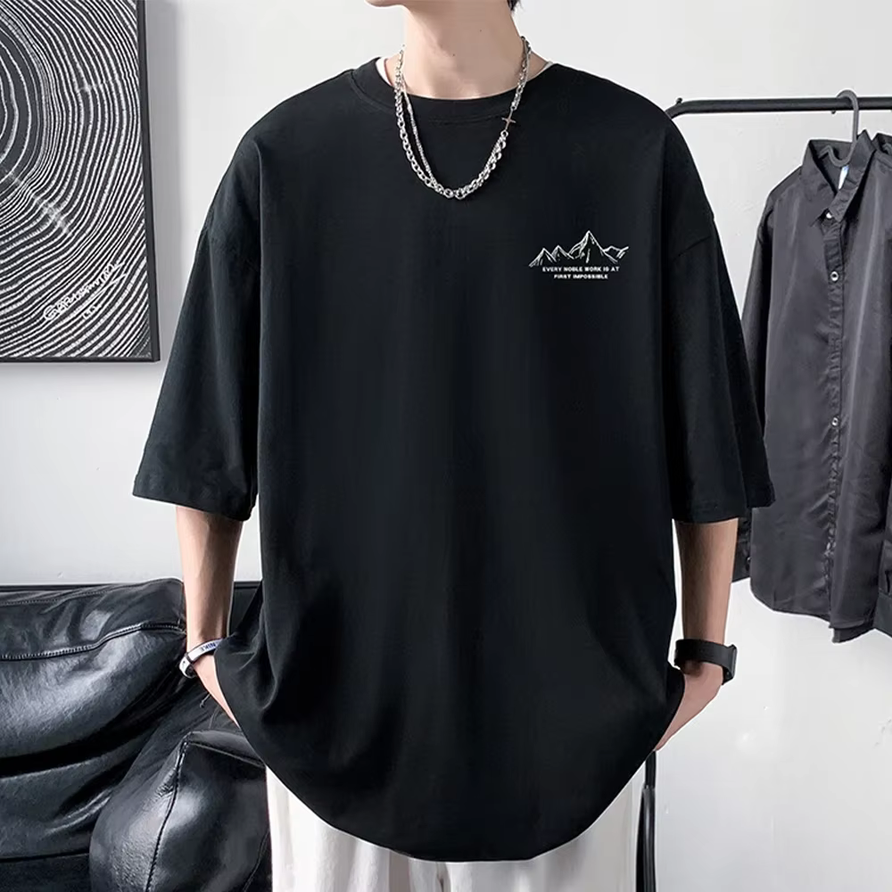 T-shirt en coton imprimé à manches mi-longues pour hommes