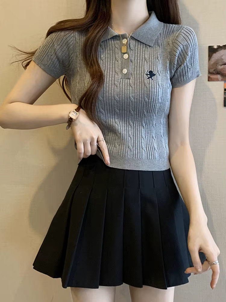 Polo en maille côtelée pour femme