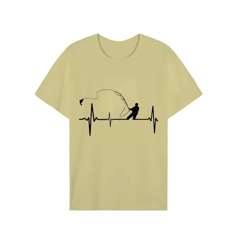 T-shirts pour hommes pêche à la mouche battement de coeur impulsion impression chemise drôle à manches courtes