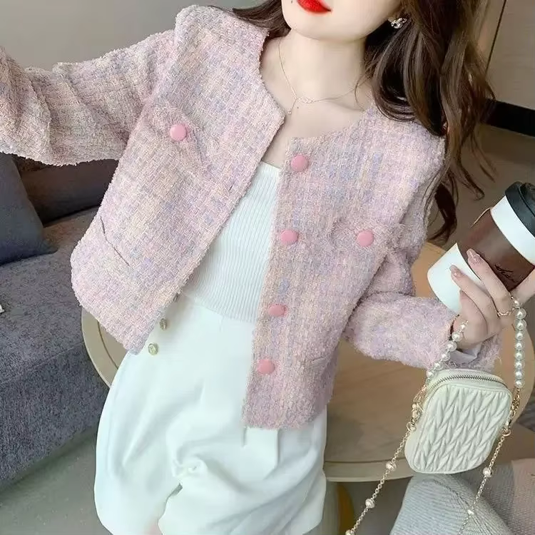 Veste courte élégante en Tweed pour femmes, haut de gamme, coupe ample, style denim, nouvelle collection automne/hiver 2024